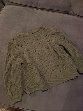 Maurices Olive Openwork Cable Crewneck Sweater